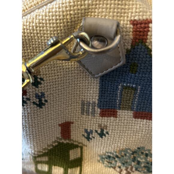 Vtg Elizabeth Turner Cross Stitch Needlepoint House Village Tapestry Purse Bag - Picture 7 of 10